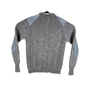 Vintage Knitted Sweater | Grey 100% British Wool | Men's Large | Elbow Patches